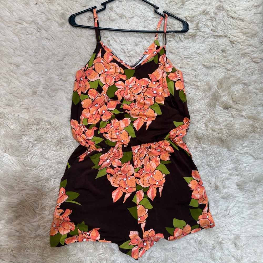 Floral shorts romper made out of swimsuit knit material